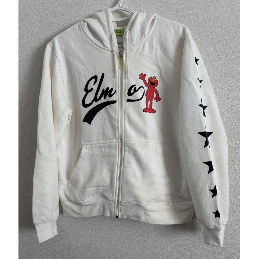 Vintage 2004 Sesame Street Elmo Zip Up Hoodie White Size L Jerry Leigh Y2K Stars
